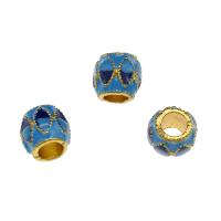 Abalorios de Europeo de latón de esmalte, metal, chapado en color dorado, azul, 9x9.9mm, agujero:aproximado 5mm, 5PCs/Grupo, Vendido por Grupo