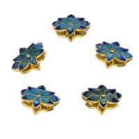 Emaille Messing Perlen, Blume, goldfarben plattiert, blau, 10x14x6.6mm, Bohrung:ca. 2mm, 5PCs/Menge, verkauft von Menge