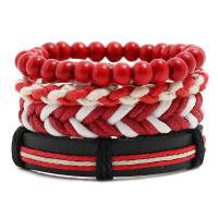 Caucho de PU Pulsera, con cuerda encerada & madera, con 3.15-3.54inch extender cadena, 4 piezas & Ajustable & pulsera trenzada & unisexo, 60mm, longitud:aproximado 6.69-7.09 Inch, Vendido por Set