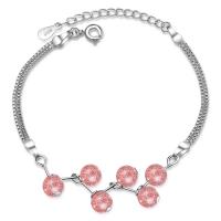 Brass Bracelets, with Strawberry Quartz, with 3.5cm extender chain, platinum plated, box chain & for woman, pink, 6mm Approx 6.3 Inch 