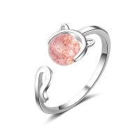 Messing Fingerring, mit Strawberry Quartz, Ringform, platiniert, einstellbar & für Frau, 6mm,8mm, Größe:7, verkauft von PC