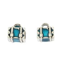 Enamel Zinc Alloy European Beads, Handbag, antique silver color plated, blue Approx 5mm 