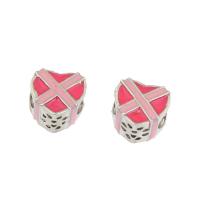 Émail Zinc Alloy European Beads, alliage de zinc, coeur, Placage de couleur argentée, émail & grand trou, rose Environ 5.4mm Vendu par sac