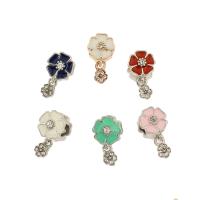 Enamel Zinc Alloy European Beads, Flower, plated, with rhinestone Approx 5mm 