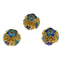 Émail perles en laiton, Rond, Placage de couleur d'or, émail & creux, 13mm Environ 1.8mm Vendu par sac