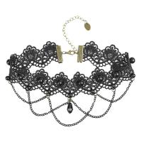 lacet Collier Tour de cou, avec cristal & perle de plastique & alliage de zinc, Jacquard, pour femme & creux, noire Environ 14.6 pouce, Vendu par brin