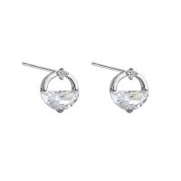 Cupronickel Stud Earring, silver color plated, fashion jewelry & for woman & with cubic zirconia, 7.7*6.1mm 