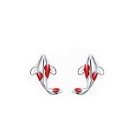 Cupronickel Stud Earring, Fish, silver color plated, fashion jewelry & for woman & enamel, 8.9*4.8mm 