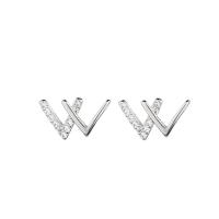 Cupronickel Stud Earring, plated, for woman & with rhinestone 10.1*6.1mm 