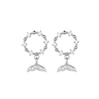 Cupronickel Drop Earring, plated, fashion jewelry & for woman & with cubic zirconia 18.7*13.4mm 