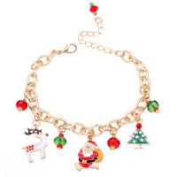 Bracelet de Noël en alliage zinc, alliage de zinc, avec verre, avec 5cm chaînes de rallonge, Placage de couleur d'or, Conception de Noël & unisexe & chaîne ovale & émail Environ 7 pouce, Vendu par brin