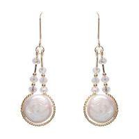 Boucles d'oreilles d'eau douce de Perle , perle d'eau douce cultivée, avec cristal & laiton, Placage de couleur d'or, pour femme, blanc Vendu par paire