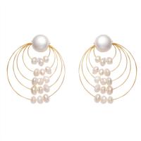 Boucles d'oreilles d'eau douce de Perle , perle d'eau douce cultivée, avec laiton, Placage de couleur d'or, pour femme, blanc Vendu par paire