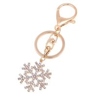 Fermoir porte clé en alliage de zinc, flocon de neige, Placage de couleur d'or, unisexe & avec strass, 105mm, Vendu par PC