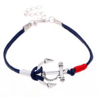 Moda pulseras de la aleación de Zinc, con cordón de nylon, con 5cm extender cadena, Ancla, chapado en color de plata antigua, unisexo, longitud:aproximado 7 Inch, Vendido por Sarta