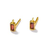 Brass Earring Stud Component, gold color plated, DIY & with loop & micro pave cubic zirconia 