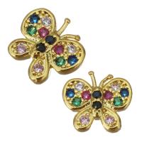 Brass Jewelry Finding, Butterfly, gold color plated, micro pave cubic zirconia 