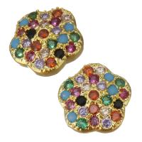 Composants de bijoux en laiton, fleur, Placage de couleur d'or, pavé de micro zircon Vendu par PC