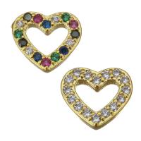 Brass Jewelry Finding, Heart, gold color plated, micro pave cubic zirconia 