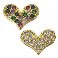 Brass Jewelry Finding, Heart, gold color plated, micro pave cubic zirconia 