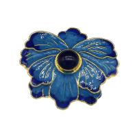 Enamel Brass Connector, Flower, gold color plated, 1/3 loop, blue Approx 1mm 