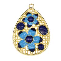 Enamel Brass Pendants, gold color plated, hollow, blue Approx 2.5mm 