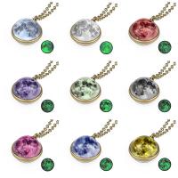 alliage de zinc collier, avec verre, avec 5cm chaînes de rallonge, Placage de couleur d'or, temps bijou bijoux & unisexe & chaîne ovale & modèles différents pour le choix & lumineux, 18mm Environ 17.7 pouce, Vendu par brin