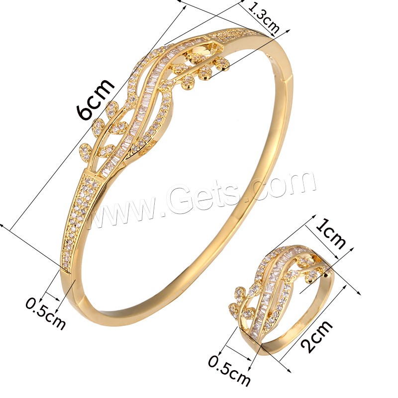 Zirkonia Micro Pave Schmucksets Messing, Armreif & Fingerring, plattiert, 2 Stück & verschiedene Größen vorhanden & Micro pave Zirkonia & für Frau, keine, Innendurchmesser:ca. 60mm, Länge:ca. 7.5 ZollInch, verkauft von setzen