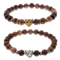 Moda pulseras de la aleación de Zinc, con madera, Leopardo, chapado, ajustable & para hombre, más colores para la opción, 8mm, longitud:aproximado 6.5-7.5 Inch, Vendido por Sarta