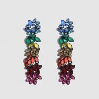 Boucle d'oreille goutte laiton strass, Placage, pour femme & avec strass, multicolore, 98*24mm, Vendu par paire