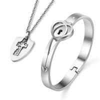 Titanium Steel Jewelry Set, bangle & necklace, plated & with rhinestone, 6mm,30mm, Inner Approx 60mm Approx 7.4 Inch, Approx 19.6 Inch 