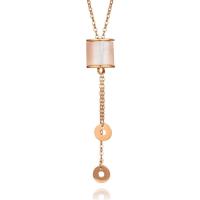 Collier de bijoux de titane, Acier titane, avec coquille blanche, avec 5cm chaînes de rallonge, Plaqué de couleur d'or rose, chaîne ovale & pour femme Environ 17.7 pouce, Vendu par brin