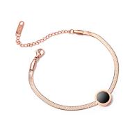 Titanstahl Armband, mit Acryl, mit Verlängerungskettchen von 4cm, flache Runde, Rósegold-Farbe plattiert, unisex & Fischgräten-Kette, Länge:ca. 6.3 ZollInch, verkauft von Strang