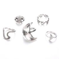 Zink-Legierung Ring Set, Zinklegierung, Fingerring, antik silberfarben plattiert, 5 Stück & Modeschmuck & für Frau, Größe:4.5-7, verkauft von setzen