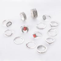 Zink-Legierung Ring Set, Zinklegierung, Fingerring, mit Synthetische Türkis, antik silberfarben plattiert, Modeschmuck & unisex, 14PCs/setzen, verkauft von setzen