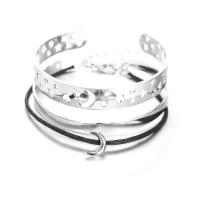 aleación de zinc Pulsera, brazalete del pun & pulsera, con Cordón del PU, con 4cm extender cadena, chapado, tres piezas & para mujer, más colores para la opción, 10mm, longitud:aproximado 6.8 Inch, aproximado 10.2 Inch, Vendido por Set