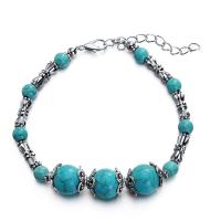 Brass Bracelets, with Synthetic Turquoise, with 5cm extender chain, antique silver color plated, Unisex, skyblue Approx 7.8 Inch 