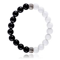 Almeja gigante Pulsera, con Ágata negra & aleación de zinc, Esférico, chapado en color de plata antigua, Joyería & unisexo, en blanco y negro, 8mm, longitud:aproximado 6.9 Inch, Vendido por Sarta