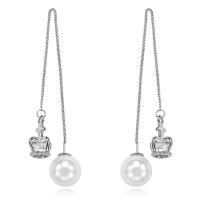 Brass Split Earring, with ABS Plastic Pearl, platinum color plated, detachable & for woman & with cubic zirconia, 90mm 