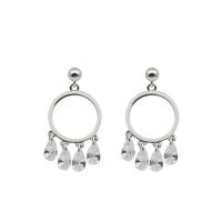 Cupronickel Drop Earring, silver color plated, fashion jewelry & for woman & with rhinestone, 26.3*12.6mm 