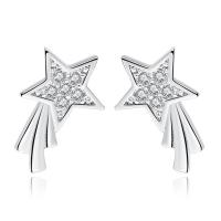 Cupronickel Stud Earring, Star, silver color plated, for woman & with rhinestone, 10.1*6.9mm 