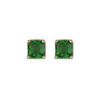 Cupronickel Stud Earring, gold color plated, for woman & with rhinestone, green, 5.4*5.7mm 