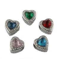 Stainless Steel European Beads, 316L Stainless Steel, Heart, with rhinestone Approx 4mm 