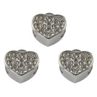 Abalorios Estilo Europeo de Acero Inoxidable, acero inoxidable 316L, Corazón, con diamantes de imitación, Blanco, 11x11x7mm, agujero:aproximado 4mm, 5PCs/Bolsa, Vendido por Bolsa