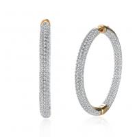 Brass Hoop Earring, plated, fashion jewelry & for woman & with rhinestone, silver color 