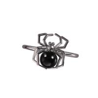 Messing Fingerring, mit Kunststoff Perlen, Spinne, silberfarben plattiert, unisex & verschiedene Größen vorhanden, schwarz, verkauft von PC