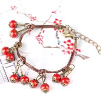 Porcelain Bracelets, with Wax Cord & Zinc Alloy, antique bronze color plated, adjustable & for woman Approx 7.5 Inch 