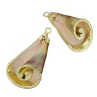 Pendentifs de coquille en laiton, avec coquille, Placage de couleur d'or, bijoux de mode, 20-21x35-40x14-15mm Environ 2mm, Vendu par PC