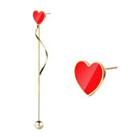 Brass Split Earring, Heart, gold color plated, detachable & for woman & enamel, red, nickel, lead & cadmium free, 92*12mm 