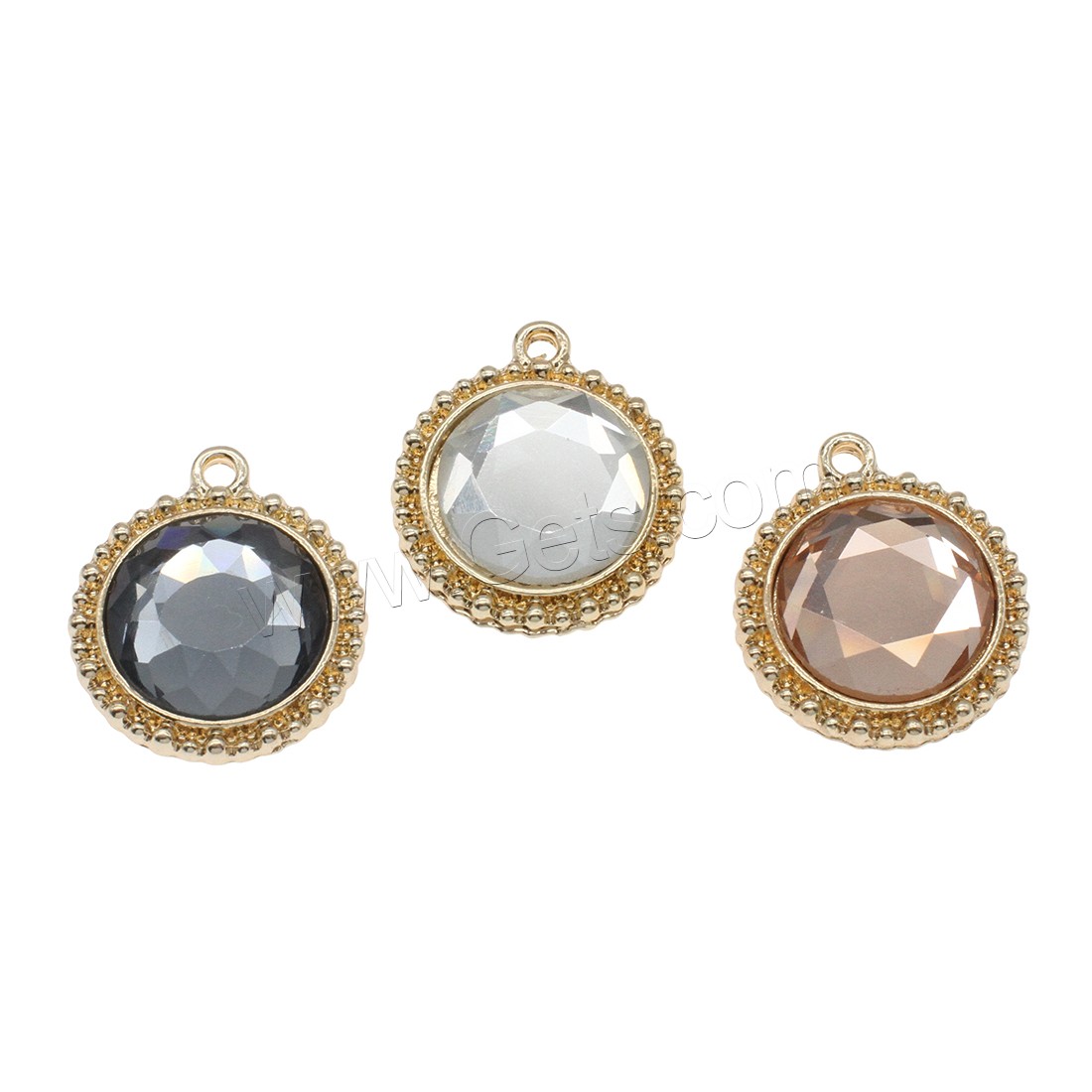 Zinc Alloy Flat Round Pendants, with Glass, gold color plated, fashion jewelry & different size for choice, more colors for choice, Hole:Approx 1.5mm, Sold By Bag